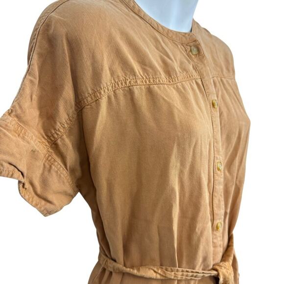 Caslon Button Down Womens Orange Tencel Soft Belted Midi Short Sleeve Dress sz M - Picture 4 of 16
